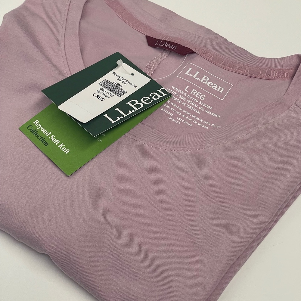 L.L.Bean Women's Beyond Soft Knit Tee Short Sleeve Light Mauve, size Large Reg